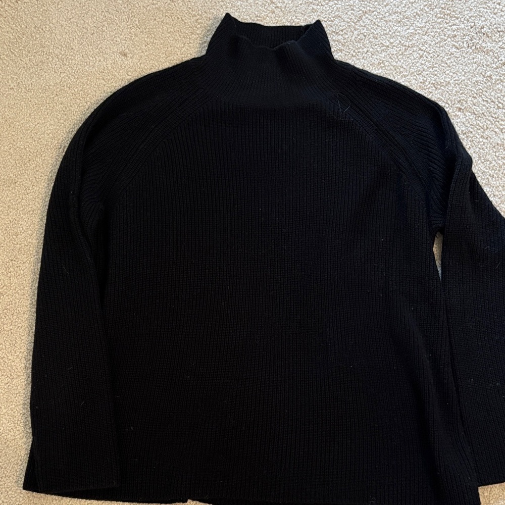 Black Eileen Fisher Soft Turtleneck Sweater, 100% Extra Fine Merino Wool